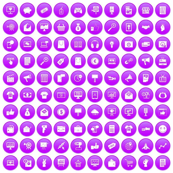 100 icônes marketing Internet ensemble violet — Image vectorielle