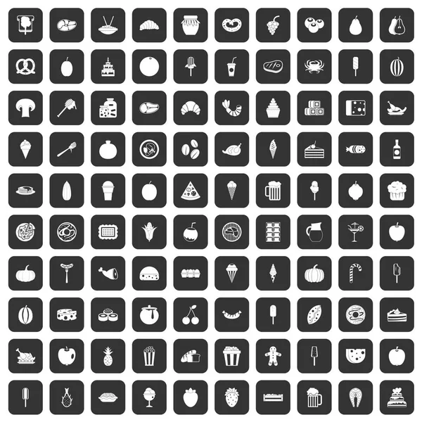 100 sabrosos iconos de la comida set negro — Vector de stock