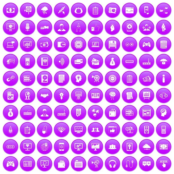 100 icônes IT business set violet — Image vectorielle