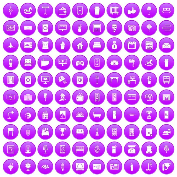 100 vnitřní ikony sada fialová — Stockový vektor