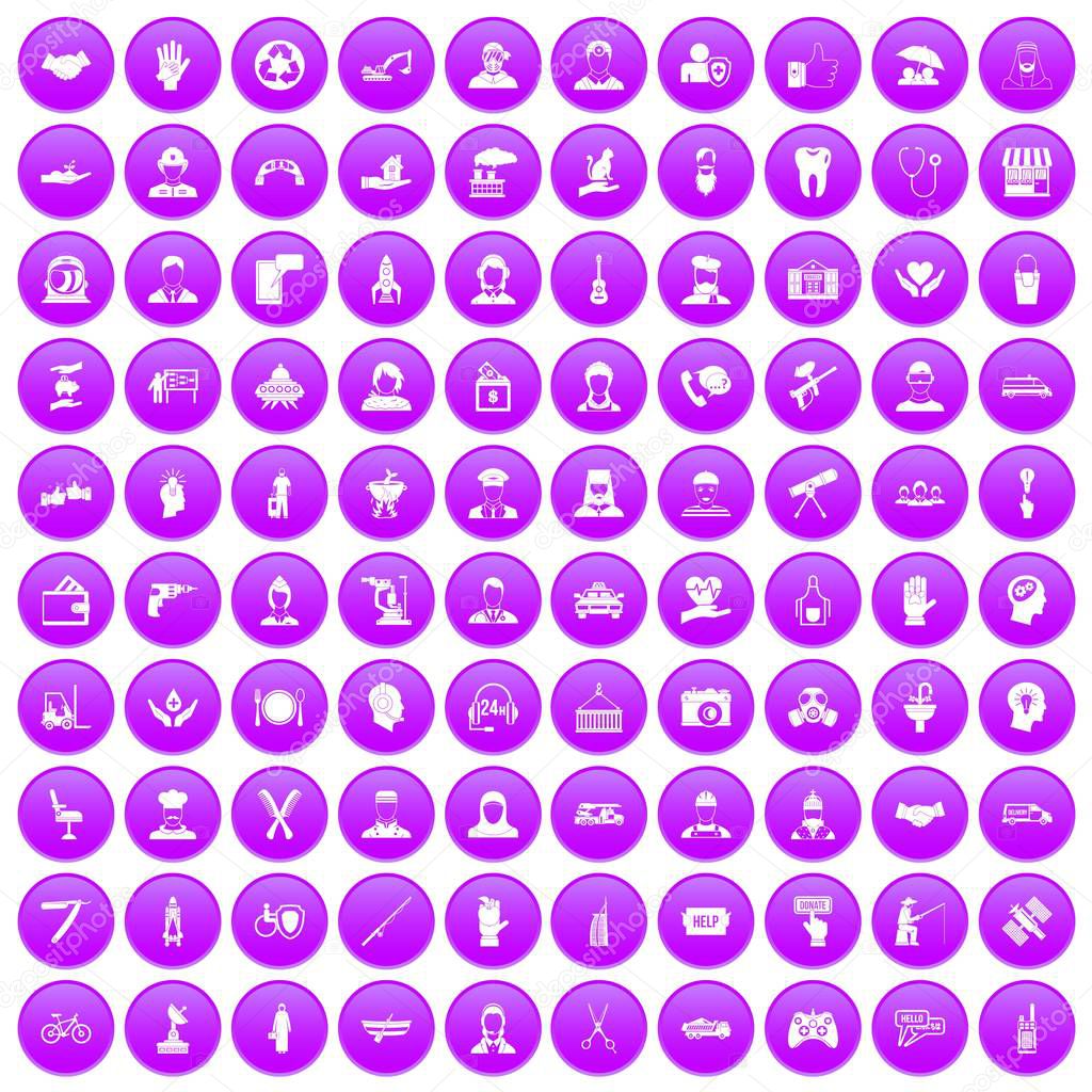 100 human resources icons set purple
