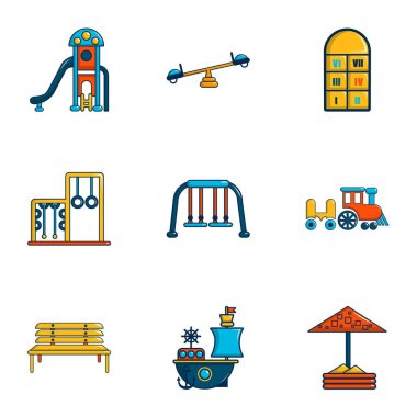 Çocuk eğlence Icons set, düz stil