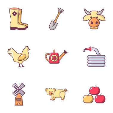 Çiftçi ekipman Icons set, düz stil
