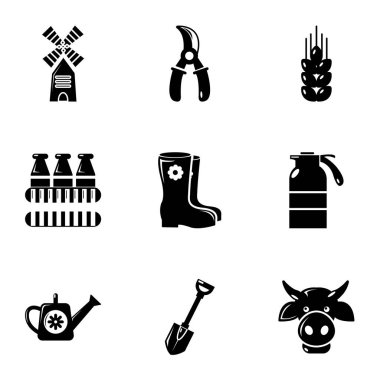 Çiftçi ekipman Icons set, basit tarzı
