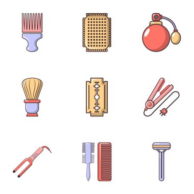 Kuaförlük Icons set, düz stil