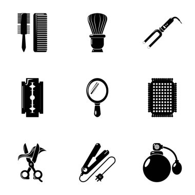 Kuaförlük Icons set, basit tarzı