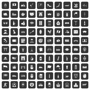 siyah 100 turistik cazibe merkezlerine Icons set