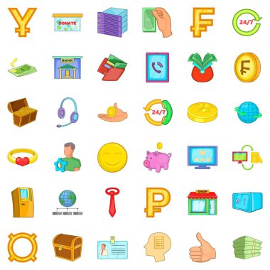 Para banka Icons set, karikatür tarzı