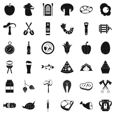 Barbekü Icons set, basit tarzı