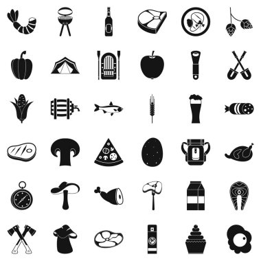 Doğa Barbekü Icons set, basit tarzı