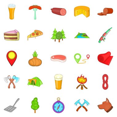 Barbekü yemek Icons set, karikatür tarzı