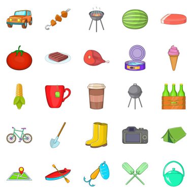 Barbekü akşam simgeler ayarla, tarzı çizgi film