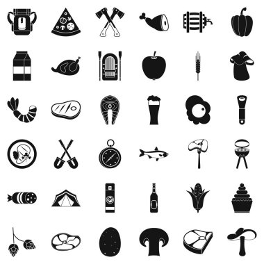 Barbekü partisi Icons set, basit tarzı