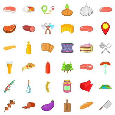 Barbekü partisi Icons set, karikatür tarzı