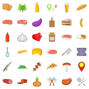 Barbekü dinlenme Icons set, karikatür tarzı