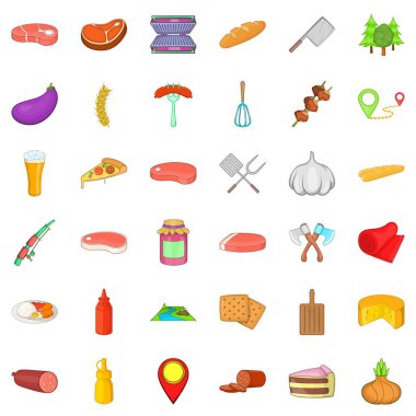 Barbekü gıda Icons set, karikatür tarzı