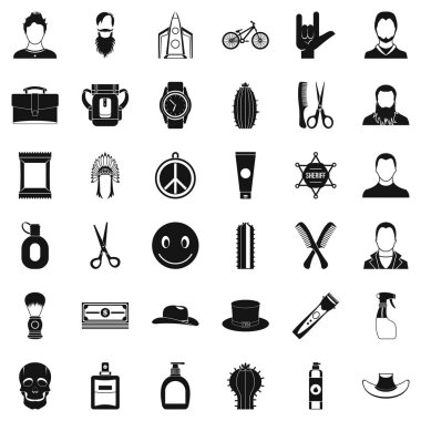 Kuaför Icons set, basit tarzı