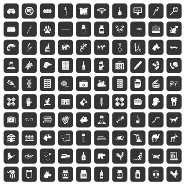 100 hayvan hastalıklarıyla ilgili simgeler siyah ayarla