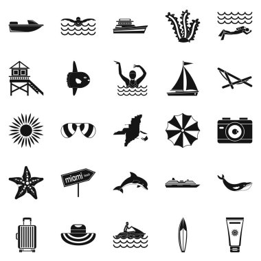 Tatil tropikal Icons set, basit tarzı