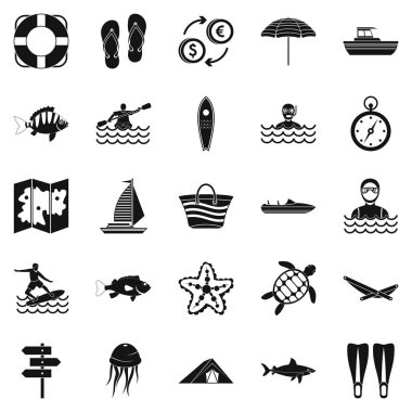 Tropik ülke Icons set, basit tarzı