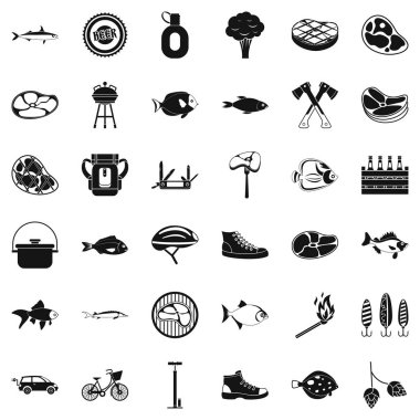 Barbekü partisi Icons set, basit tarzı