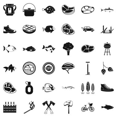 Barbekü gevşeme Icons set, basit tarzı