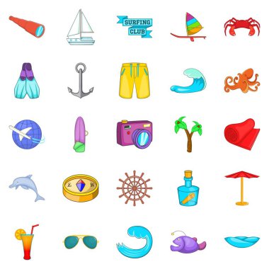 Deniz Icons set içinde yüzme, karikatür tarzı