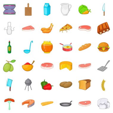 Barbekü dinlenme Icons set, karikatür tarzı
