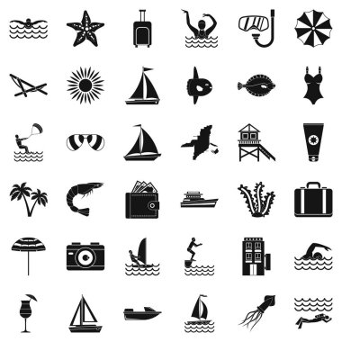 Plaj Icons set, basit tarzı dinlenmek