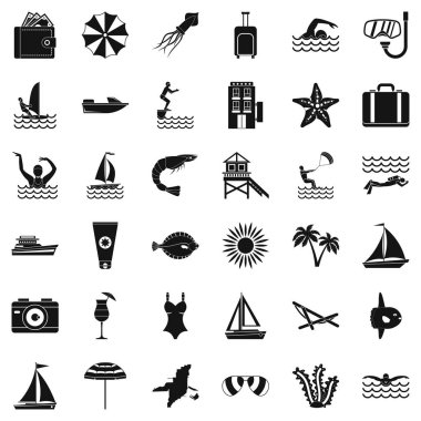 Yaz plaj Icons set, basit tarzı