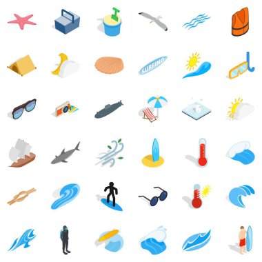 Beach Icons set, izometrik stili