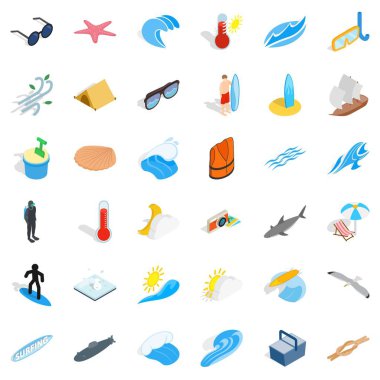 Plaj Icons set, izometrik tarzı dinlenmek