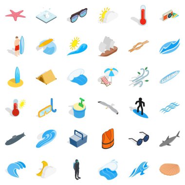 Yaz dinlenme Icons set, izometrik stili