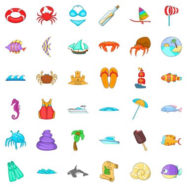 Plaj vacantion Icons set, karikatür tarzı