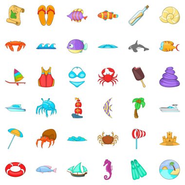 Beach dinlenme Icons set, karikatür tarzı