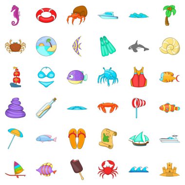 Plaj rahatlama Icons set, karikatür tarzı