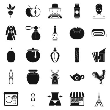 Doğal kozmetik Icons set, basit tarzı