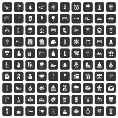 siyah 100 kış tatil Icons set