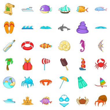 Plaj ralaxation Icons set, karikatür tarzı