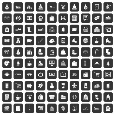 siyah 100 kış alışveriş Icons set