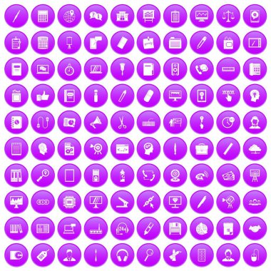 100 office iş simgeleri mor ayarla