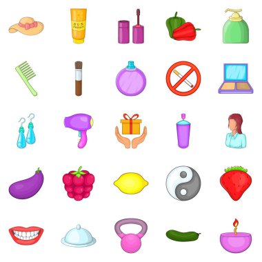 Kore kozmetik Icons set, karikatür tarzı