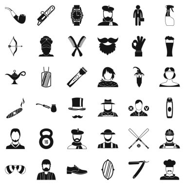 Hipster sakal Icons set, basit tarzı