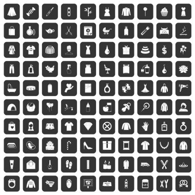 100 kadın simgeler siyah ayarla