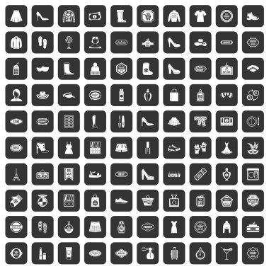 100 kadın alışveriş simgeler siyah ayarla