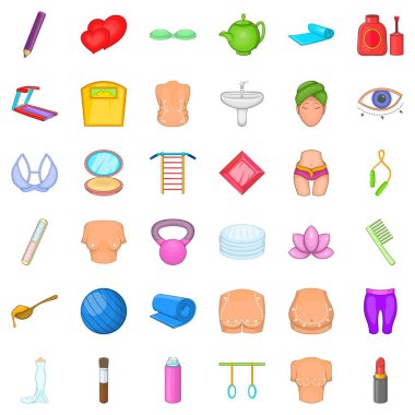 Icons set, karikatür tarzı makyaj için kozmetik