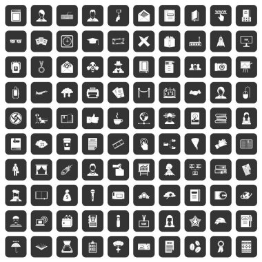 siyah 100 yazar Icons set