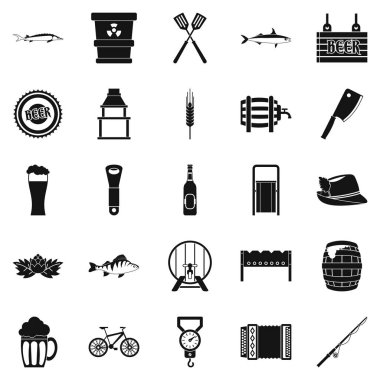 Balıkçılık Icons set, basit tarzı