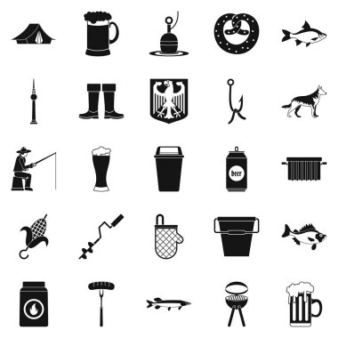 Balık tutma Icons set, basit tarzı