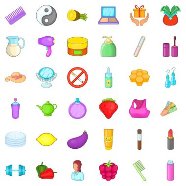 Güzellik ürün Icons set, karikatür tarzı